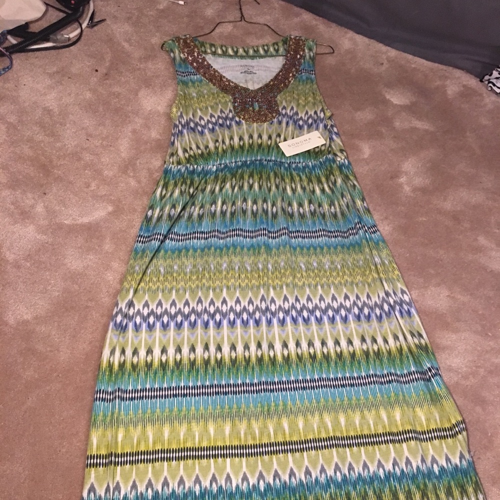 Green and blue maxi dress with beading